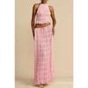 Set gonna lunga estiva con gilet in pizzo pieghettato e collo appeso senza schienale