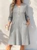 Elegant V-Neck Button Ribbed Knit Dress - Slimming Long Sleeve for Casual or Office Wear
