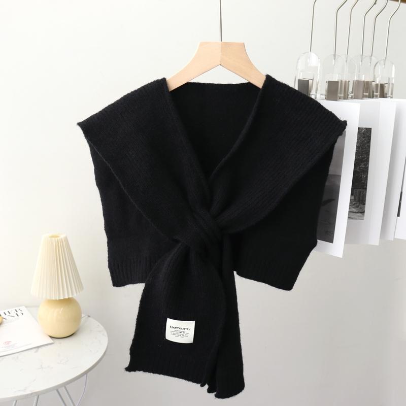 Koreański Sweter z Czystego Koloru Ciepły Szal Zimowy Damski Bluzka Ramiona Fałszywy Kołnierz Peleryna Wiązany Szalik Ochraniacz Na Szyję Szalik Dla Kobiet