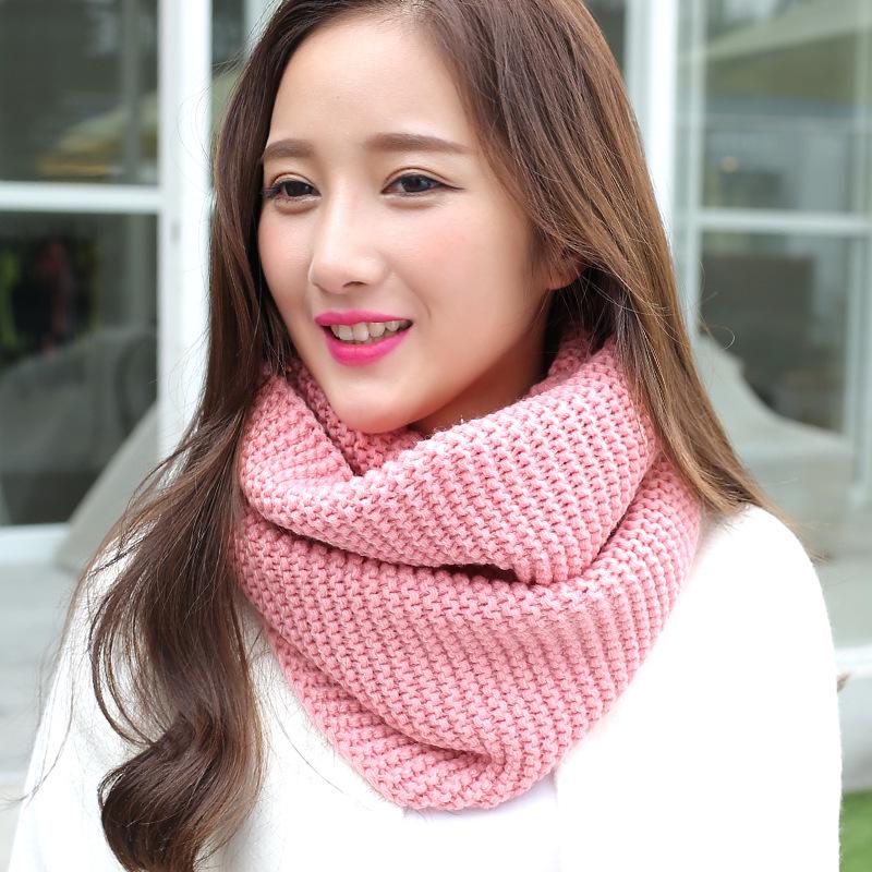 Women's Knitted Wool Snood: Winter Warm Solid Color Neck Warmer & Protector for Students and Couples
