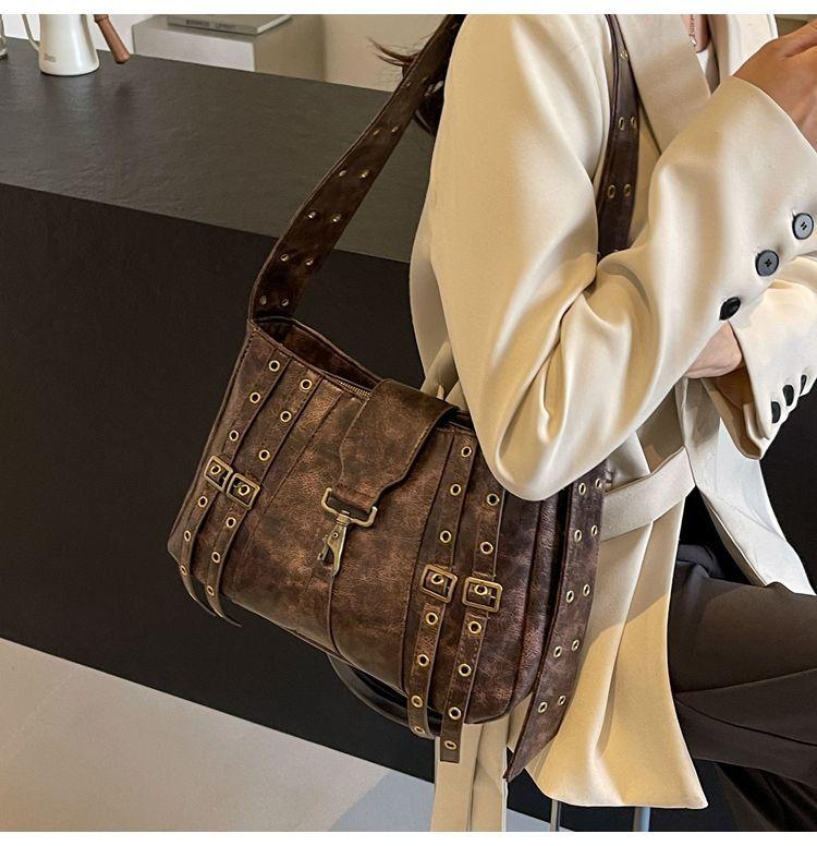 

JIAERDI Y2k Grunge Brown Shoulder Bags Women Vintage Pu Leather Messenger Bag Handbag Female Retro Large Capacity Tote Bag Chic коричневий