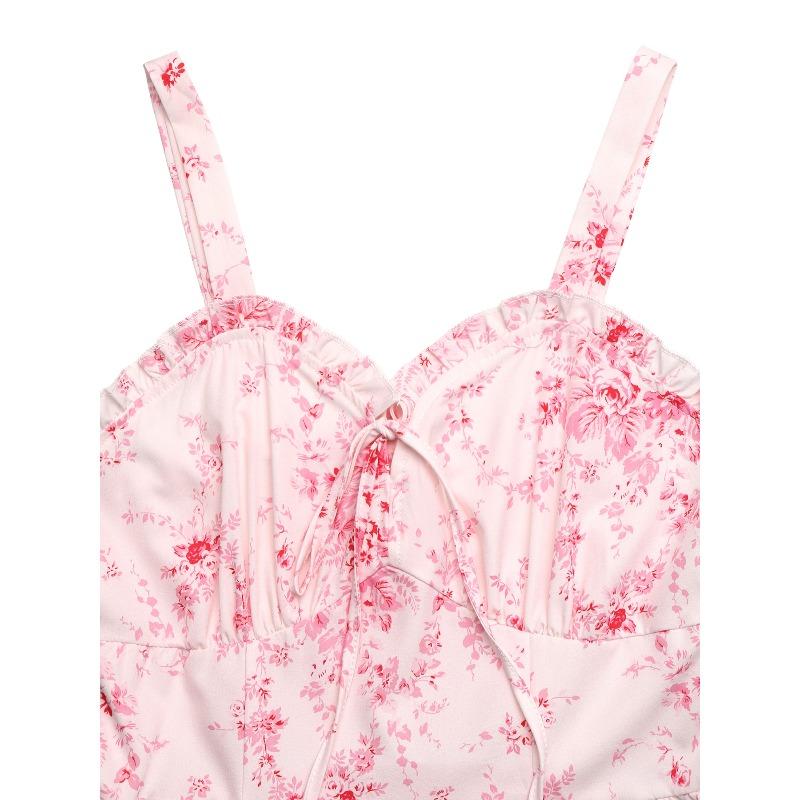 Women's Fashion Summer Spring Flower Pattern Print Sleeveless Suspenders High Waist Casual Dresses
