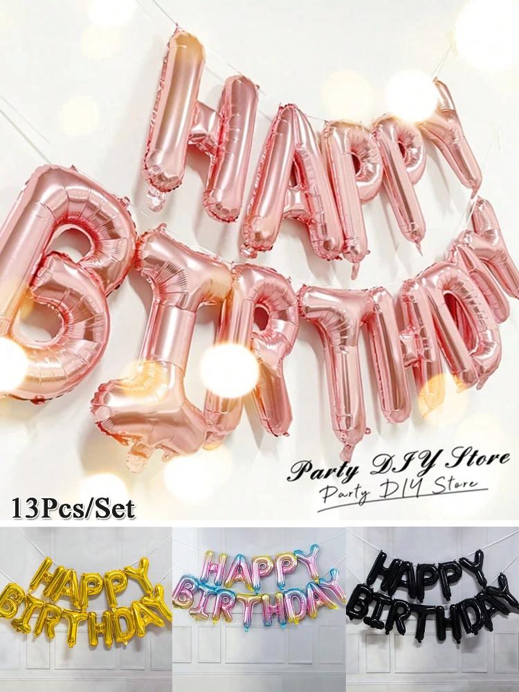 13Pcs/Set Birthday Balloon Rose Gold Color Foil Letter Balloons Set Happy Birthday Decoration Kids Party Supplies