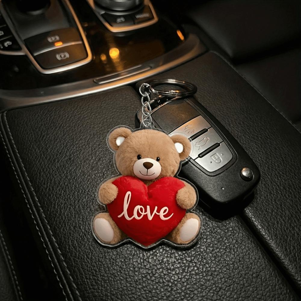 Creative Cute Bear Hanging Ornament Mini Acrylic Bear Heart Pendant Valentine's Day 2D Little Bear Keychain Good Luck