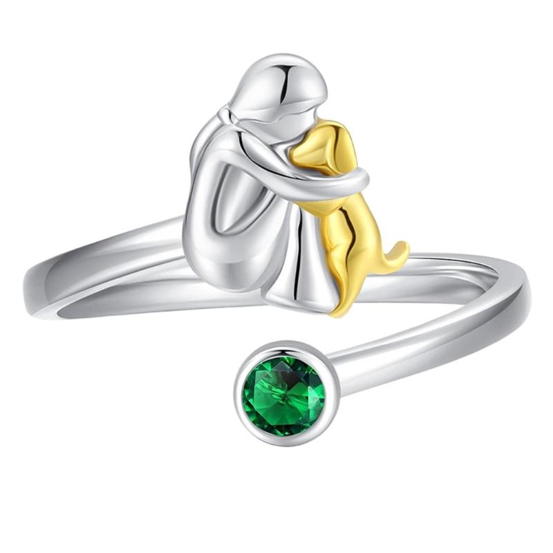 

Girl and Dog Heart Shaped Open Rings Customizable Sizing Portable Electroplated Jewelry Ideal for Daily Wear
