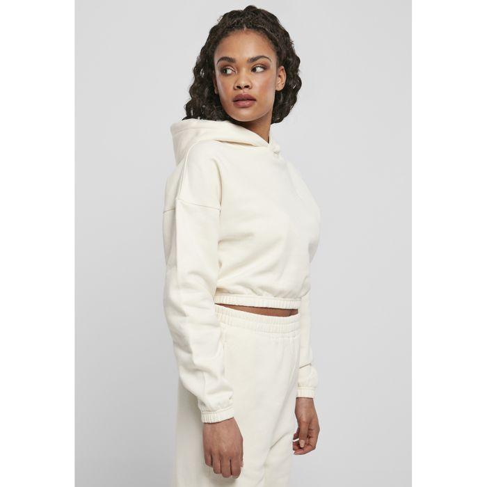 Sweat à capuche - Urban Classics - Court oversize - Polaire brossée - Blanc - Femme