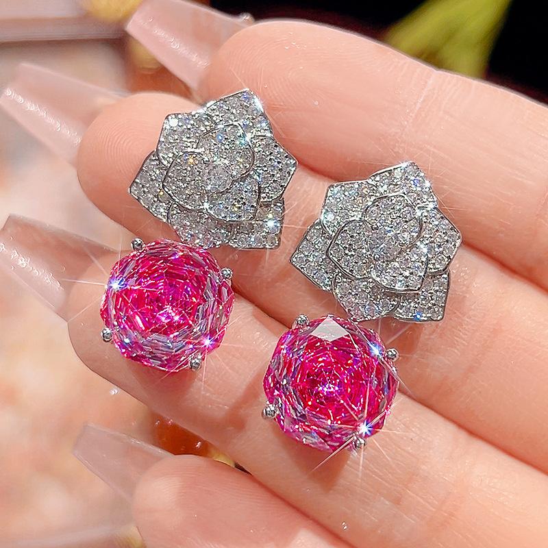 Conjunto de Pingente de Pétala Vermelha Rosa com Corte Rosa Simulação de Joia Pedra Principal 12Mm