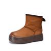 Johnature Genuine Leather Thick Soled Snow Boots Round Toe And Thickened Plush Warm Women's Cotton Boots
