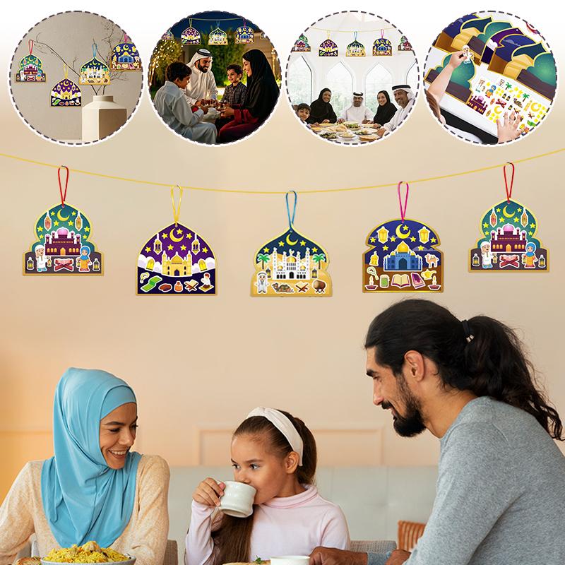 36 pezzi/set Kit Artigianale Adesivi per Festa Islamica Ramadan Etichette Regalo da Appendere Adesivi Luna Crescente Forniture per Festa Moschea Attività Decorazioni