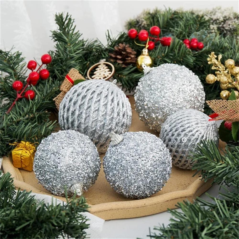 6/12pcs 8/10cm Festive Decorative Ball Glitter Christmas Tree Hanging Ornaments  Photographic Props