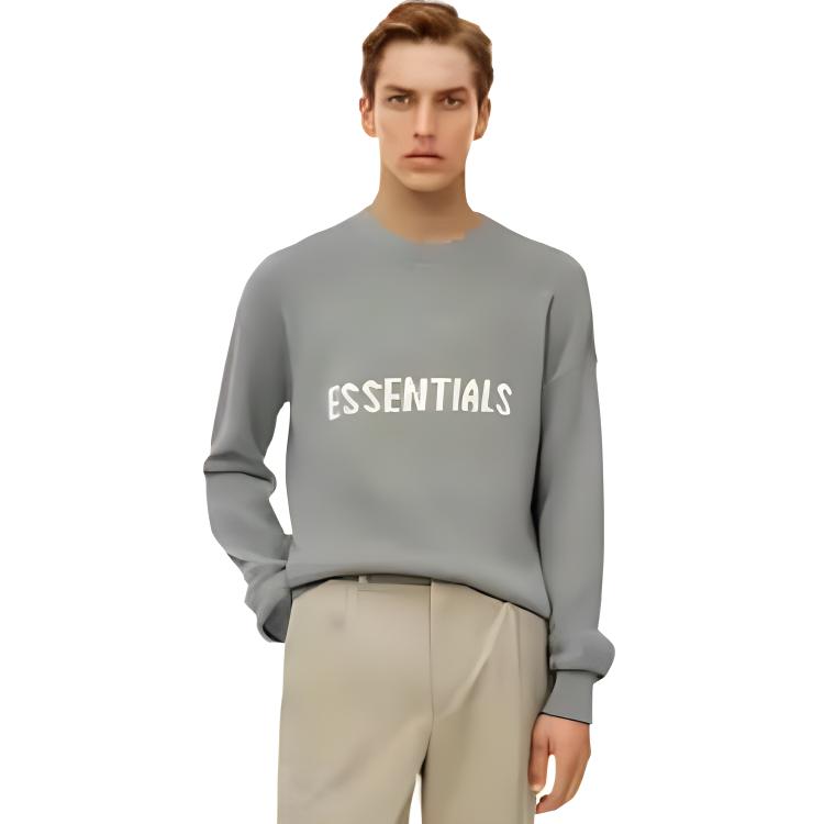 Fear of God Essentials Logo Knit Sweater Unisex Tops Cement FOG-SS21-667