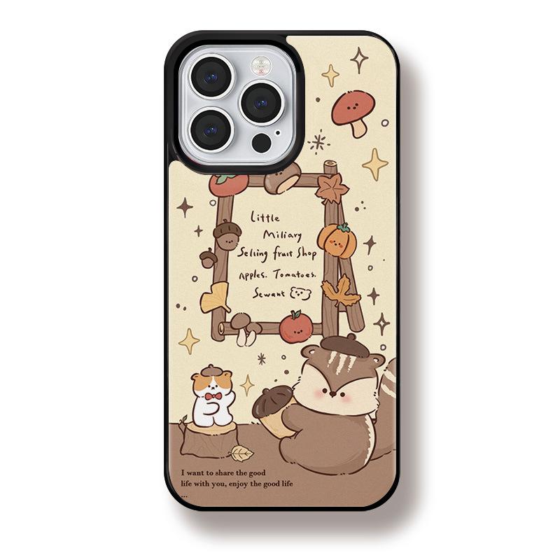 

Чехол для iPhone 16 15 14, матовый черный край, совместимый и подходит для 13/12 promax Squirrel Acorn 12PROMAX