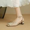 Summer Women's Hollow Sandals Casual Solid Color Patent Leather Rubber Soft Sole Large and Small Size Women's Shoes Thick Heel Medium Heel Sanda