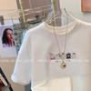 White cartoon cat short-sleeved t-shirt women's 2025 new summer age reduction design sense niche pure cotton foreign style top
