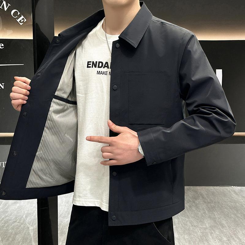 

Мужская повседневная куртка Весна Новинка Лацкан Мода Весна и Осень Удобное Простое Универсальное Пальто 4XL чёрный