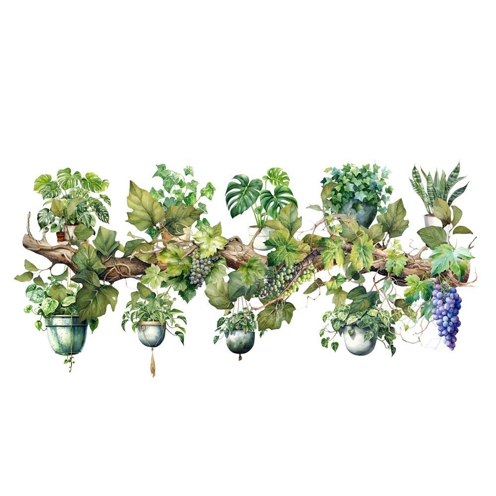 Waterproof Wall Sticker Green Vine Stump Potted Plant Decorative Decals  Livingroom