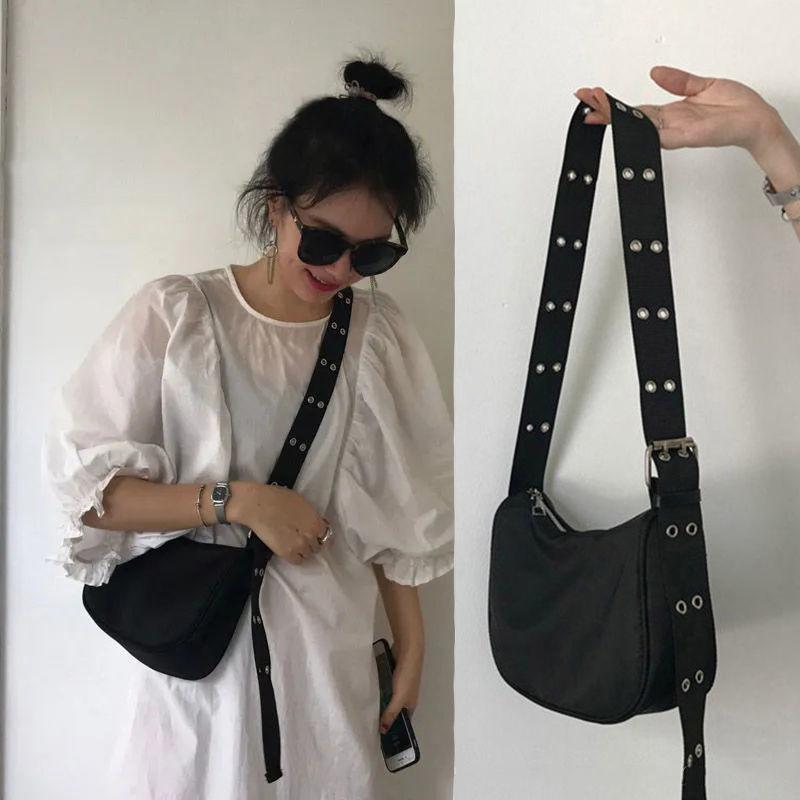 Women Crossbody Bag Nylon Fashion Solid Zipper Soft Shoulder Bag Purses and Handbags Adjustable Shoulder Strap Black Tote Bag