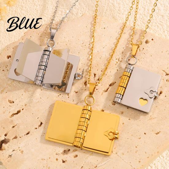 Mini Book Charm Necklace Titanium Steel Openable Pendant Literary Themed