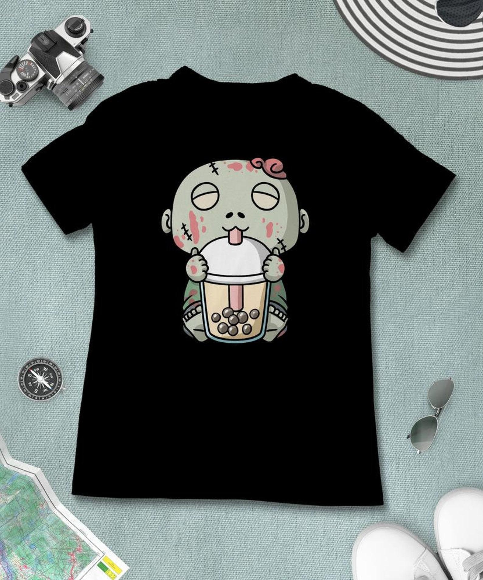 Boba Milk Tea Halloween Zombie T-Shirt, Funny Boba Milk Tea Shirt, Bubble Tea T-Shirt, Kawaii Japanese Anime Gift 2XL