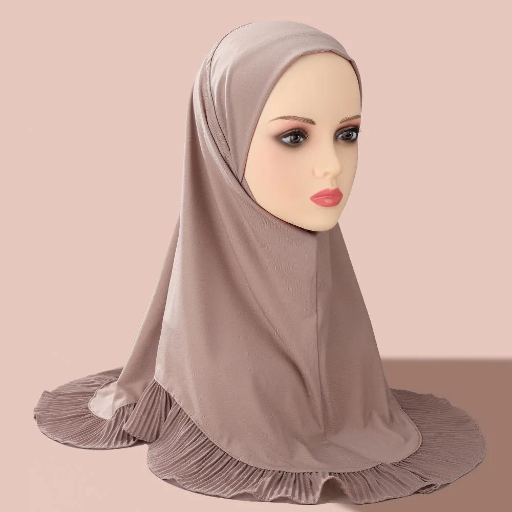 Muslim Women One Piece Amira Hijab Middle Eastern Turban Ruffles Headscarf Ethnic Pullover Headscarf Malay Full Cover Hat Mujer
