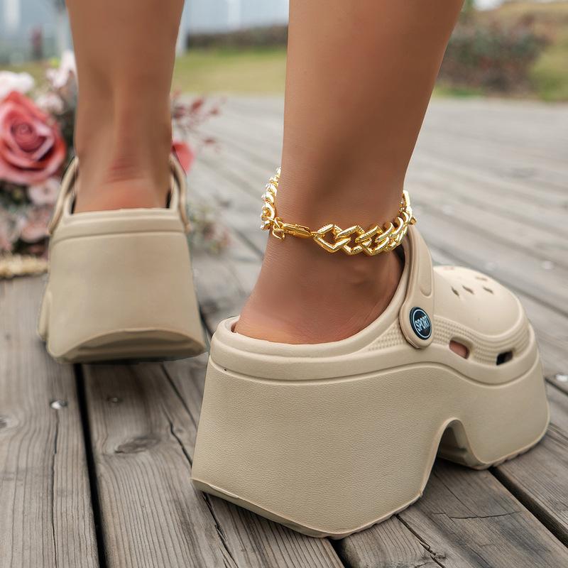 Thick-soled hole shoes women's summer outer wear increases 2024 new thick-soled beach non-slip muffin bag head cool slippers