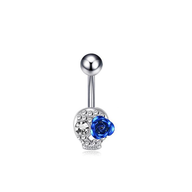 Blue Zircon Moon & Water Drop Belly Button Ring Set - 5 Pieces