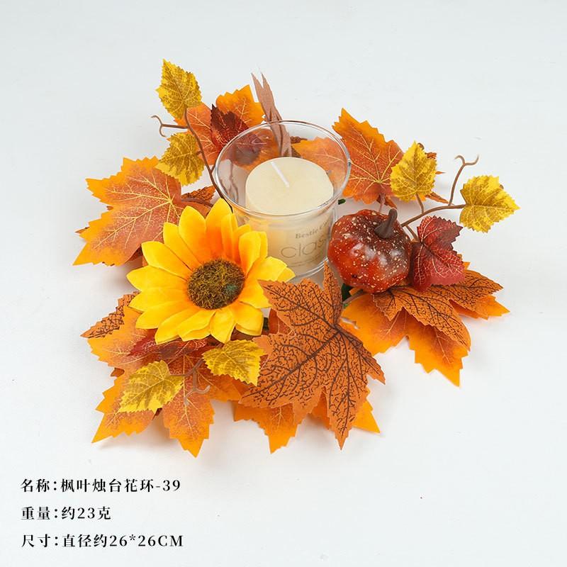 Artificial Wreath With Pumpkin Berries Candle Holder Halloween Thanksgiving Table Decor