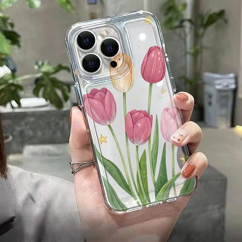 Transparent Tulip Flower and Star TPU Phone Case For Samsung Galaxy A53 A71 A72 A73 S26 S25 S24 Ultra S23 S22 S21 S20 Plus Cover