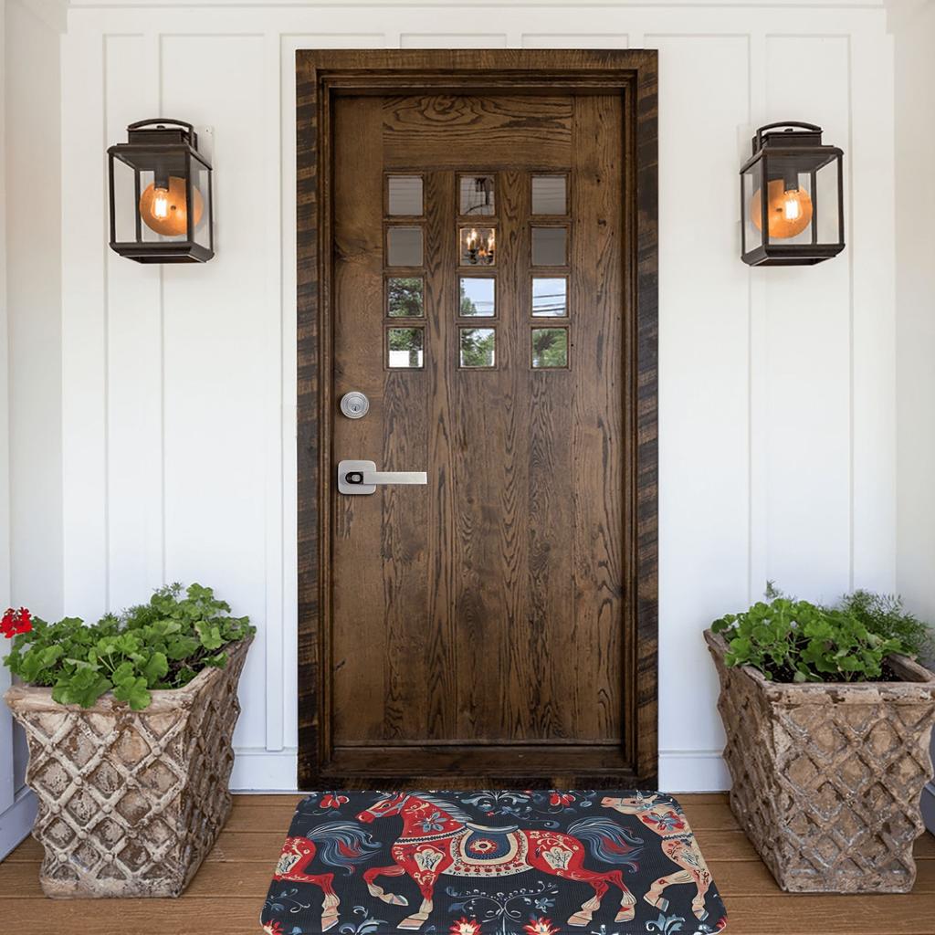 1PC Ornate Decorative Horses Kitchen Rug Non-Slip Door Mat Pop design Bathroom Rug Bath Mat Carpet for Home Sink Laundry Decor