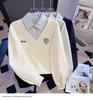 Plus Size Two-Piece Patchwork Polo Neck Sweatshirt - Women's Loose Slimming College Style for Spring & Autumn