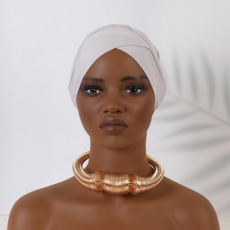 Hijab Caps Headdress Solid Color Muslim Underscarf Cap Soft Elastic Crossed Forehead Female Headscarf Turban Bonnet