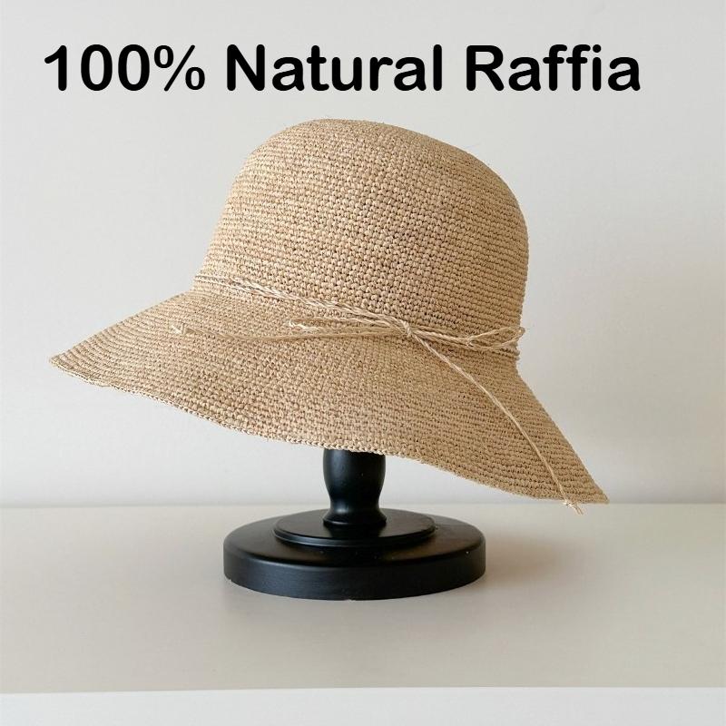 Foldable Wide Brim Sun Hat for Women Hand-Crocheted Raffia Hat  Floppy Straw Hat Uv Protection Summer Beach Accessorice