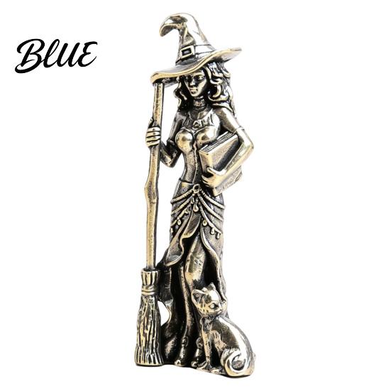 Gothic Tabletop Decoration Brass Witch Statue with Cat Vintage Metal Figurine Collectible Fantasy Retro Copper Tea Pet Halloween Desk Ornament