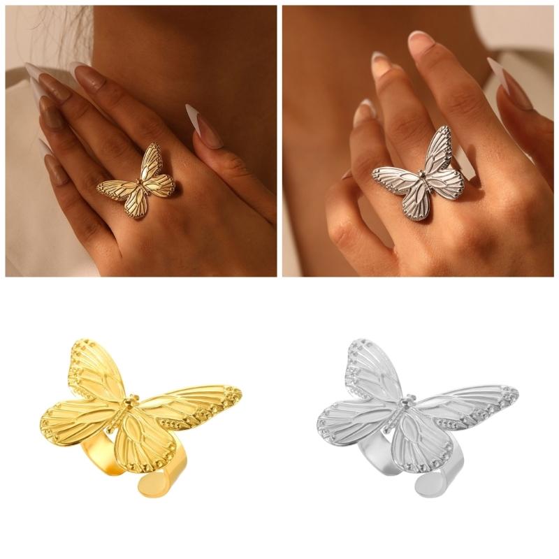 Elegant Finger Rings Butterfly Rings Party Accessories Butterfly Weddings Rings Stainless Steel Texture for Casual Look