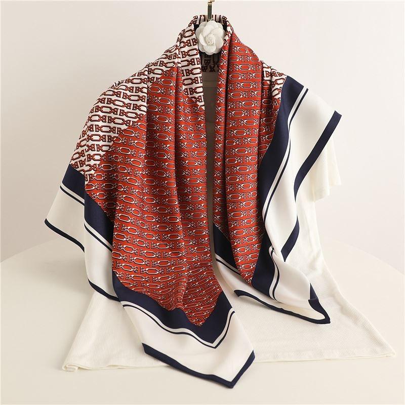 Spring Scarf Women's Luxury Design Polyester Material Smooth Scarf Soft Shawl Beach 90x90cm