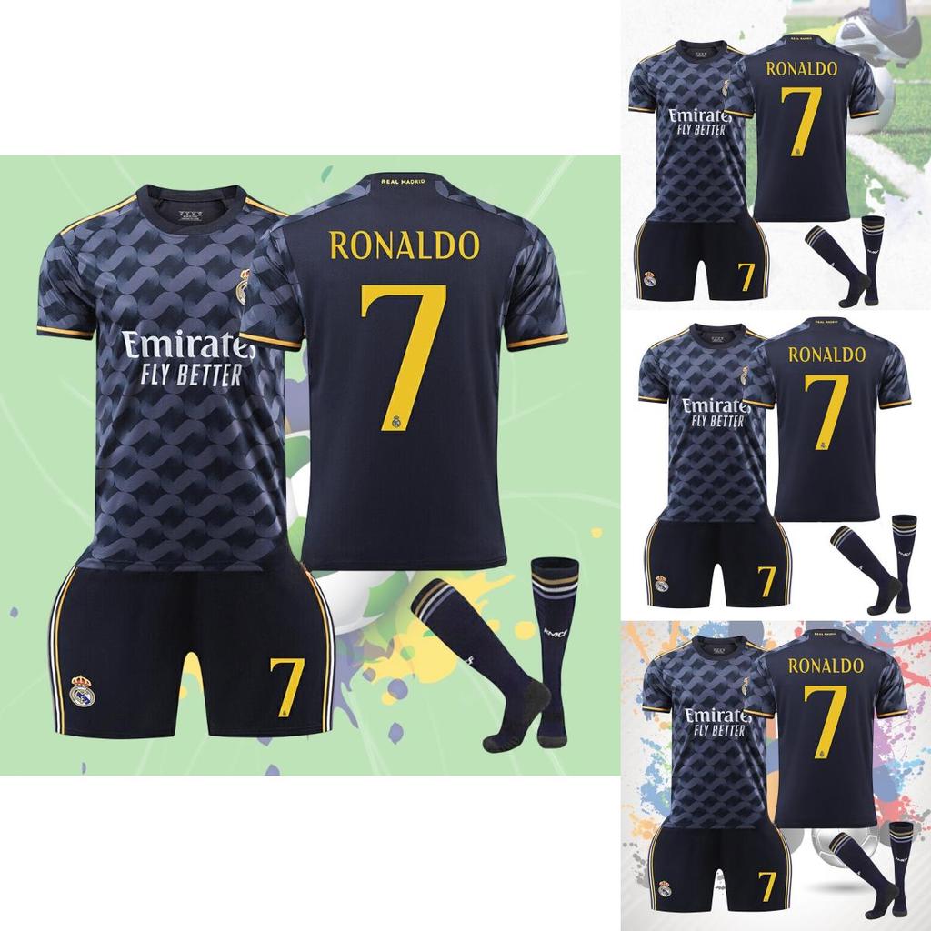 2324 Real Madrid Blue Away Jersey 10 Modric 7 Vincius 5 Varane Football Kit