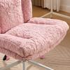 W26.4 Inch Wider Seat Office Chair,Artificial Rabbit Hair Home Chair with Metal Base,Adjustable Desk Swivel Chair,Vanity Chair(Pink) ,DE1875PK