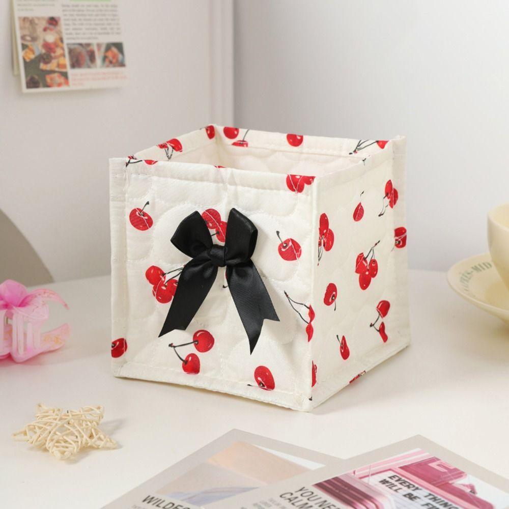 Square Desktop Storage Basket Bowknot Pattern Storage Frame Cute Organizer Box  Home Decoration