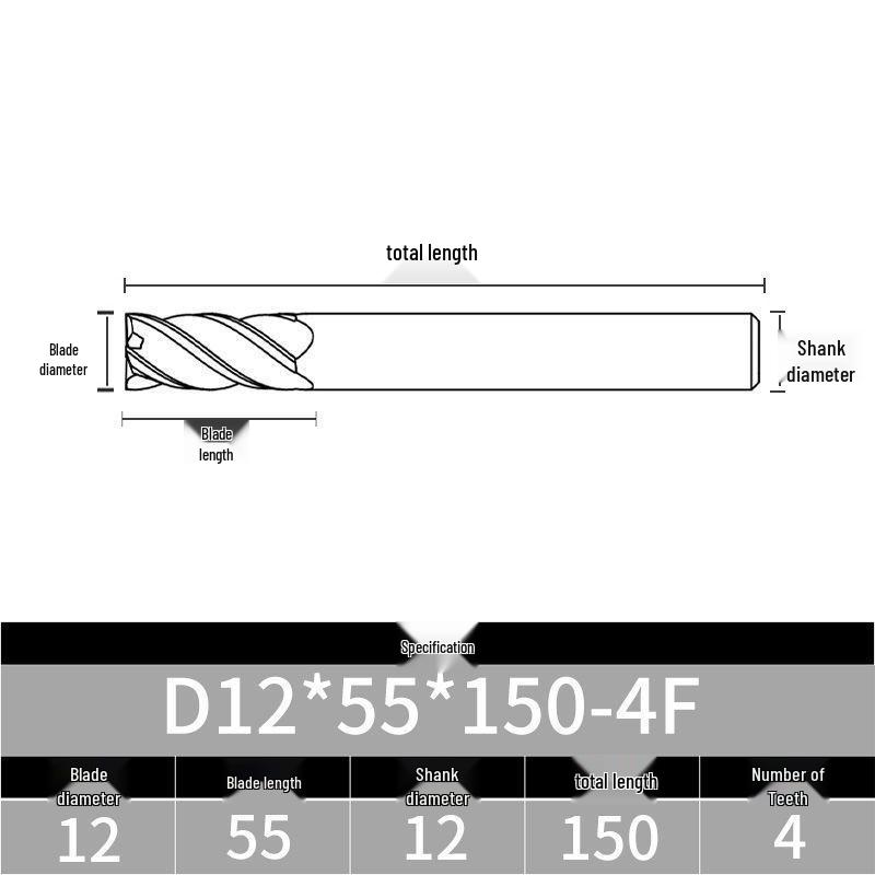 55° Tungsten Steel 4-Flute End Mill, Hard Alloy Coated, CNC Flat Bottom Tool