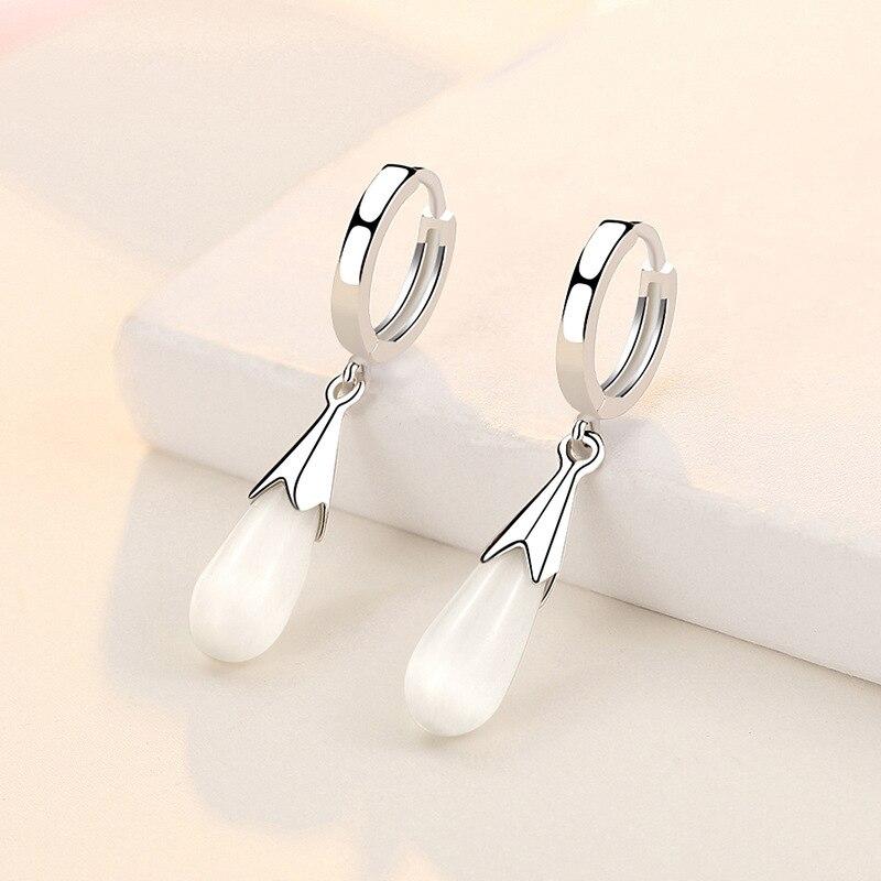 Romantic 925 Sterling Silver Opal Geometric Stud Earrings for Women Wedding Engagement Jewelry Eh371