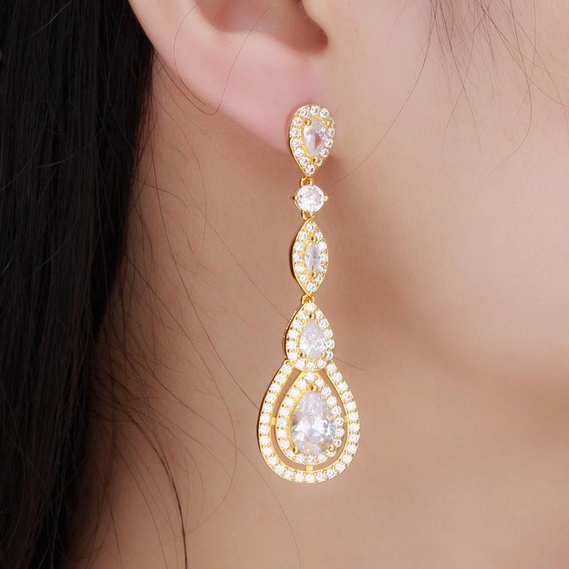E0324 Style Long Pendant Pin Inlaid Zircon Water Drop Earrings