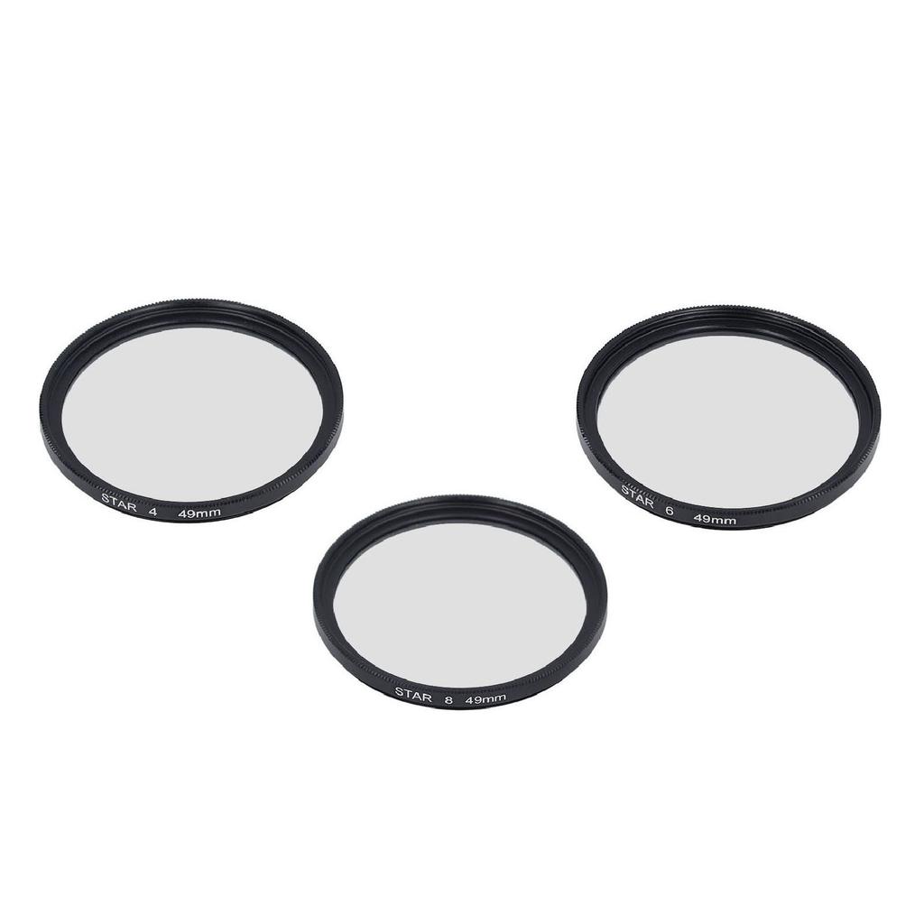 3Pcs 49mm Star Filter Kit 4 Points 6 Points 8 Points Slim Variable Starburst Filter with Storage Pouch for Micro SLR