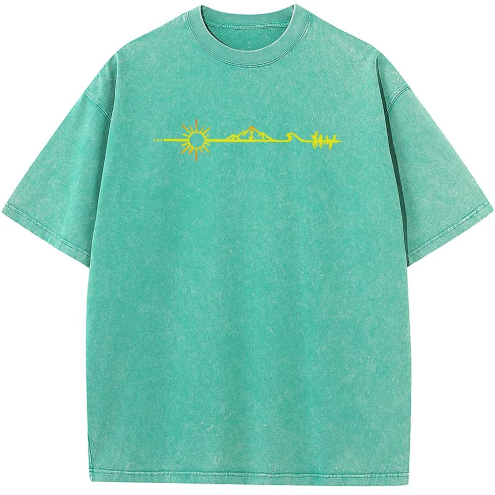 Gold Mountains Men's Short-Sleeved T-shirt 230g Fashion Casual Washed T-Shirt Vintage Summer Cotton Tshirt