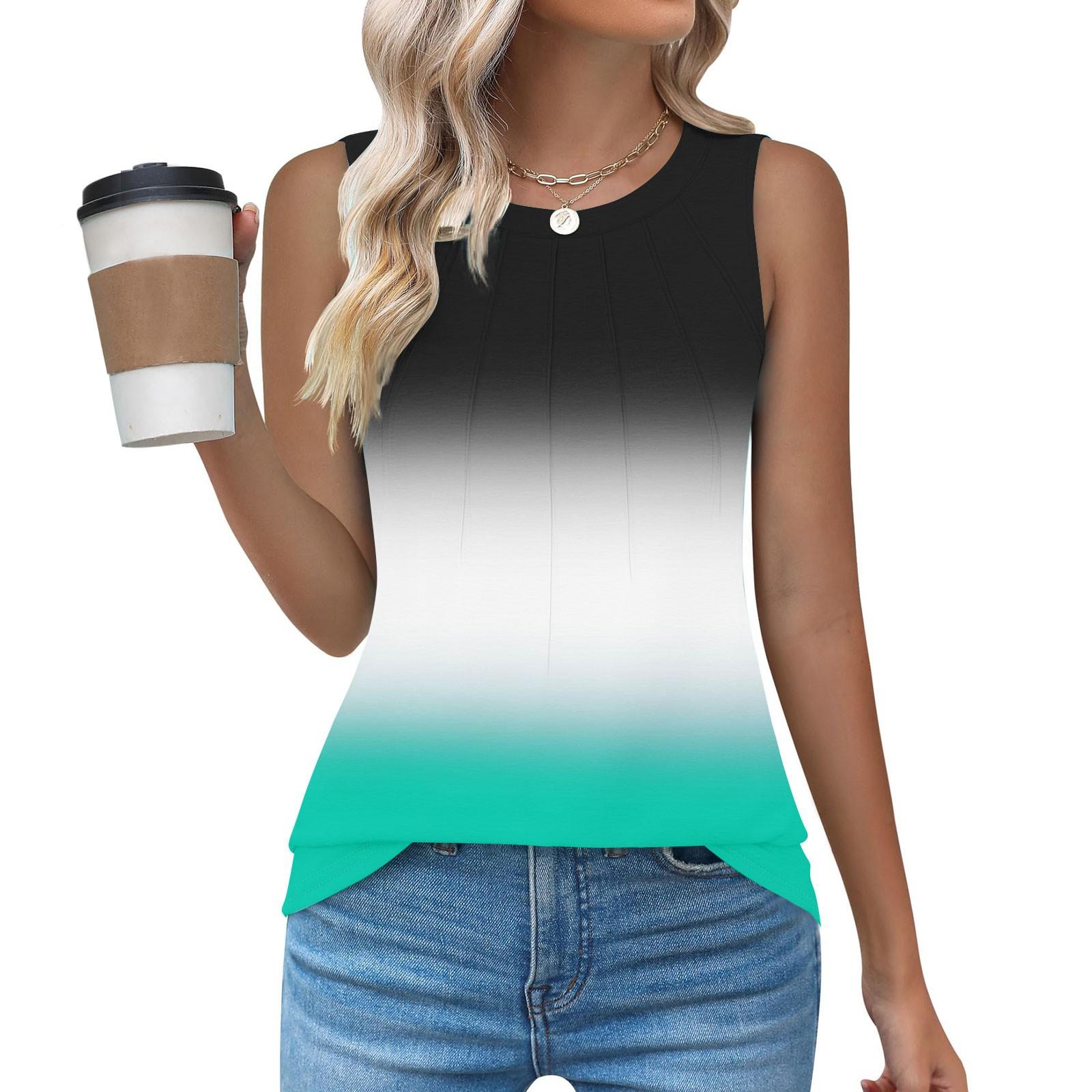 

Жіноча повсякденна футболка з круглим вирізом, вільна, без рукавів, літня майка для жінок, майка-камісоль, базовий топ без рукавів S зелений