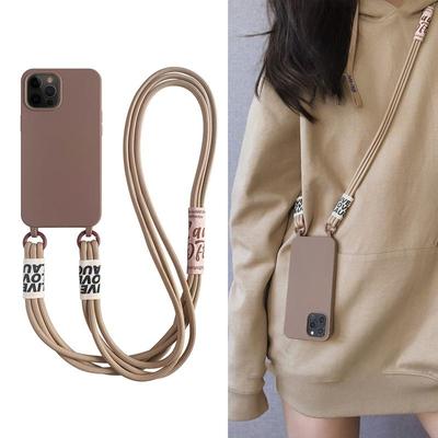 Crossbody Lanyard Jednobarevné měkké pouzdro pro iPhone 13 MiNi 12 11 Pro Max XS XR X 8 7 Plus SE Stylish Ins Strap Tekutý silikonový kryt
