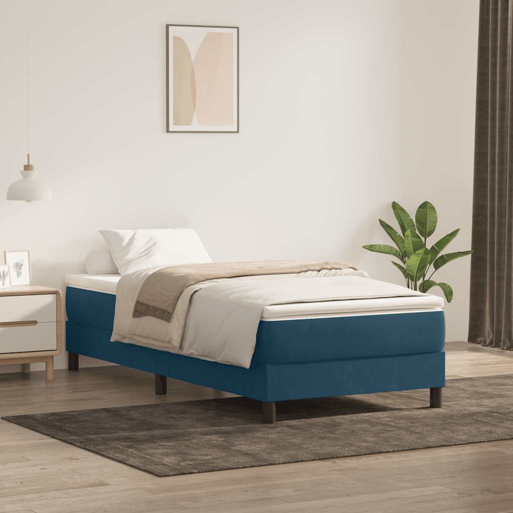 Box Spring Bed Without Mattress Dark Blue 80 X 220 Cm Velvet