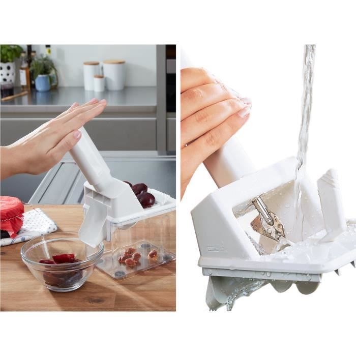 Dénoyauteur à prunes Leifheit 37300, dénoyauteur automatique avec lame en acier inox de haute qualité, utilisation rapide et simple