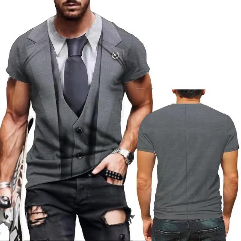 3D Printing T Shirt Fashionable nd Lnteresting Western Suit Pictures Men's T-Shirts Trend Digital Printing Casual Round Neck Short Sleeved