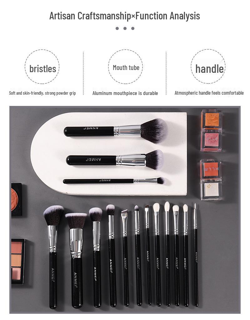 15-Piece Portable Animal Hair Makeup Brush Set for Powder & Eyeshadow