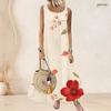Women Plus Size Scoop Neck Sleeveless Floral Butterfly Printed White A Line Long Dress